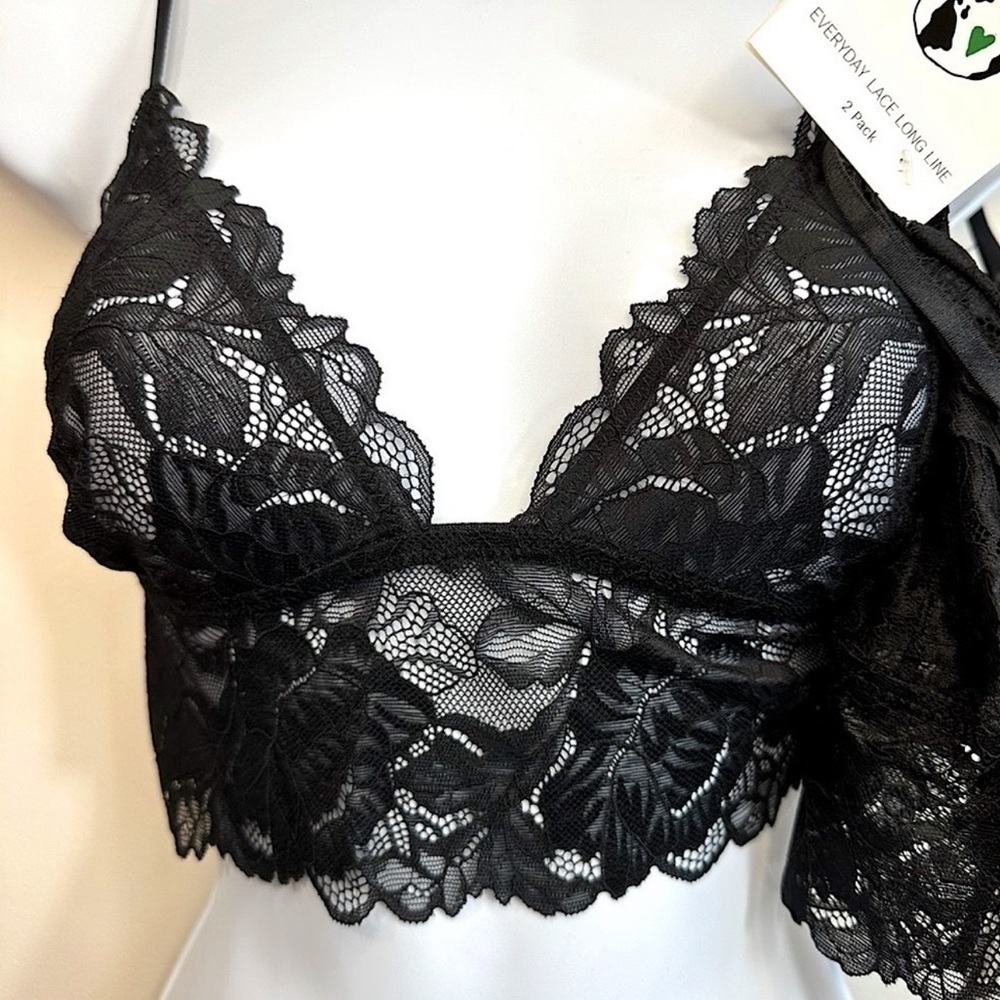 NWT 2-Pack Free People Everyday Lace Longline Bralettes Black Combo Size X-Small - Picture 4 of 13
